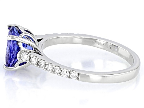 Blue Tanzanite With White Diamond Platinum Ring 2.38ctw
