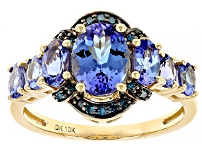 Tanzanite With Blue Diamond 10k Yellow Gold Ring 2.09ctw