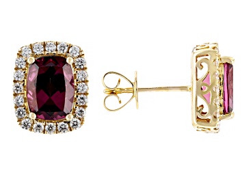 Picture of Grape Color Garnet With White Diamond 14k Yellow Gold Earrings 3.20ctw