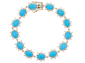 Sleeping Beauty Turquoise, Ethiopian Opal, Diamond, Illusion Beads 10k Yellow Gold Bracelet 0.22ctw