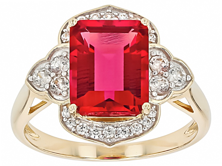biwa Lab Created Bixbite With White Zircon 10k Yellow Gold Ring