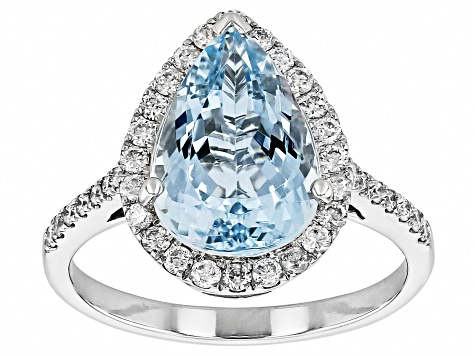 Aquamarine With White Diamond Rhodium Over 14k White Gold Ring 3.85ctw