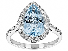 Aquamarine With White Diamond Rhodium Over 14k White Gold Ring 3.85ctw