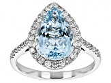 Aquamarine With White Diamond Rhodium Over 14k White Gold Ring 3.85ctw