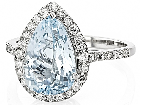 Aquamarine With White Diamond Rhodium Over 14k White Gold Ring 3.85ctw