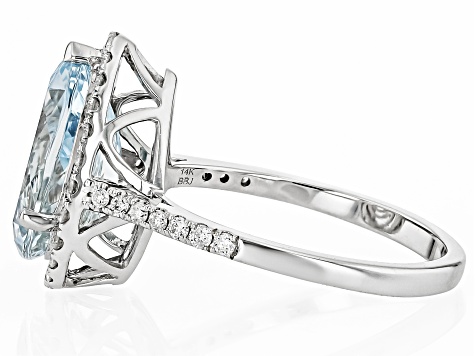 Aquamarine With White Diamond Rhodium Over 14k White Gold Ring 3.85ctw
