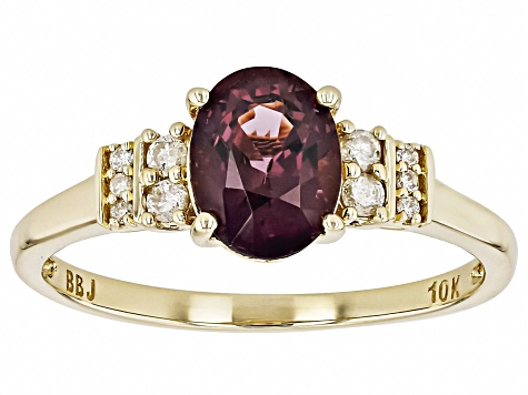 Purple Spinel With White Diamond 10k Yellow Gold Ring 1.31ctw