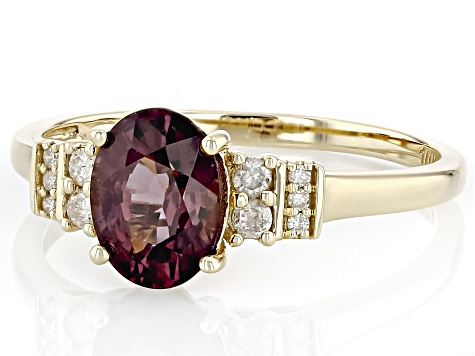 Purple Spinel With White Diamond 10k Yellow Gold Ring 1.31ctw