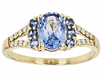 Ceylon Blue Sapphire With White Diamond 14k Yellow Gold Ring 1.52ctw