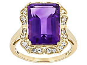 Amethyst With White Sapphire 10k Yellow Gold Ring 6.67ctw