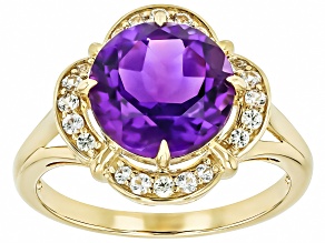 Purple Amethyst With White Sapphire 10k Yellow Gold Ring 3.45ctw