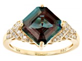 Blue Lab Created Alexandrite With White Diamond 14k Yellow Gold Ring 4.75ctw