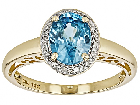 Blue Zircon With White Diamond 10k Yellow Gold Ring 2.69ctw