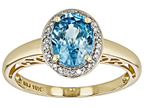 Blue Zircon With White Diamond 10k Yellow Gold Ring 2.69ctw