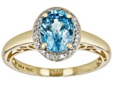 Blue Zircon With White Diamond 10k Yellow Gold Ring 2.69ctw