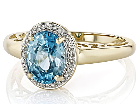 Blue Zircon With White Diamond 10k Yellow Gold Ring 2.69ctw