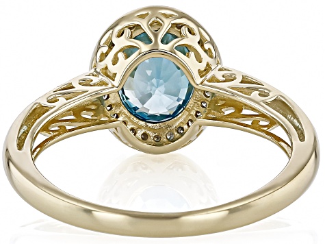 Blue Zircon With White Diamond 10k Yellow Gold Ring 2.69ctw