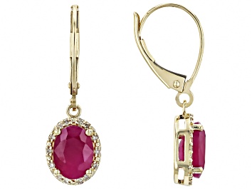 Picture of John Saul Ruby With White Diamond 10k Yellow Gold Earrings 3.00ctw