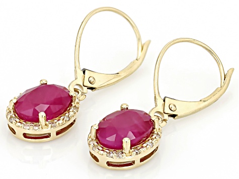 John Saul Ruby With White Diamond 10k Yellow Gold Earrings 3.00ctw