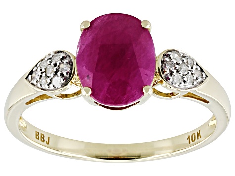 John Saul Ruby With White Diamond 10k Yellow Gold Ring 1.93ctw