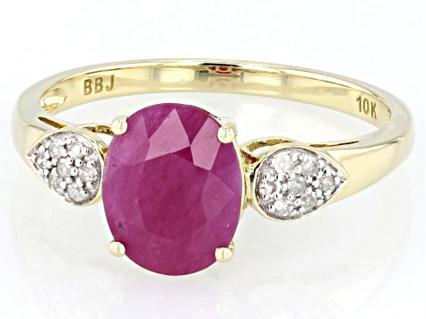 John Saul Ruby With White Diamond 10k Yellow Gold Ring 1.93ctw