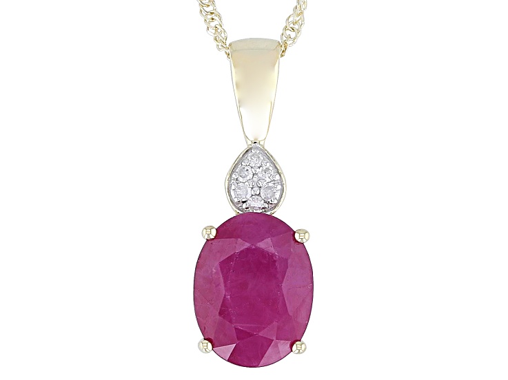John Saul Ruby With White Diamond 10k Yellow Gold Pendant