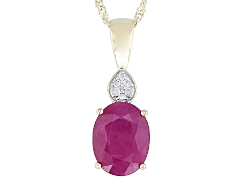 John Saul Ruby With White Diamond 10k Yellow Gold Pendant With Chain 1.90ctw