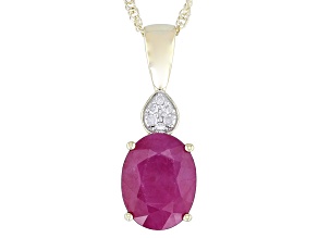 John Saul Ruby With White Diamond 10k Yellow Gold Pendant With Chain 1.90ctw