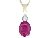 John Saul Ruby With White Diamond 10k Yellow Gold Pendant With Chain 1.90ctw