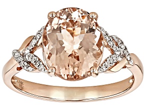 Morganite With White Diamond 14k Rose Gold Ring 3.36ctw