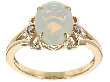 Blue Sapphire and White Diamond 10K Yellow Gold Ring 2.27ctw