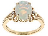 White Ethiopian Opal With White Diamond 10k Yellow Gold Ring 1.39ctw