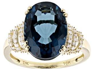 London Blue Topaz With White Diamond 10k Yellow Gold Ring 6.42ctw