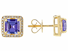 Blue Tanzanite With White Diamond 14k Yellow Gold Earrings 2.24ctw