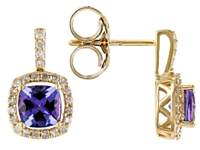 Blue Tanzanite With White Diamond 10k Yellow Gold Earrings 1.14ctw