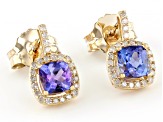 Blue Tanzanite With White Diamond 10k Yellow Gold Earrings 1.14ctw