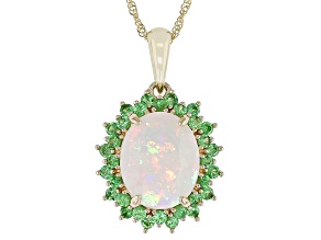Ethiopian Opal With Tsavorite 10k Yellow Gold Pendant With Chain 2.73ctw