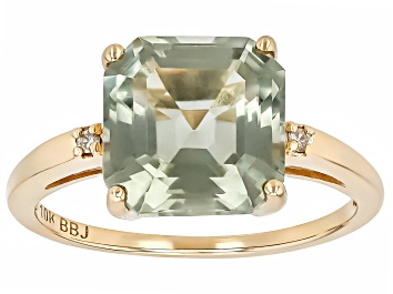 Picture of Prasiolite With White Diamond 10k Yellow Gold Ring 3.94ctw