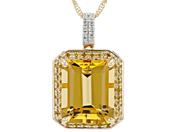 Picture of Yellow Beryl With White Diamond 14k Yellow Gold Pendant With Chain 4.90ctw
