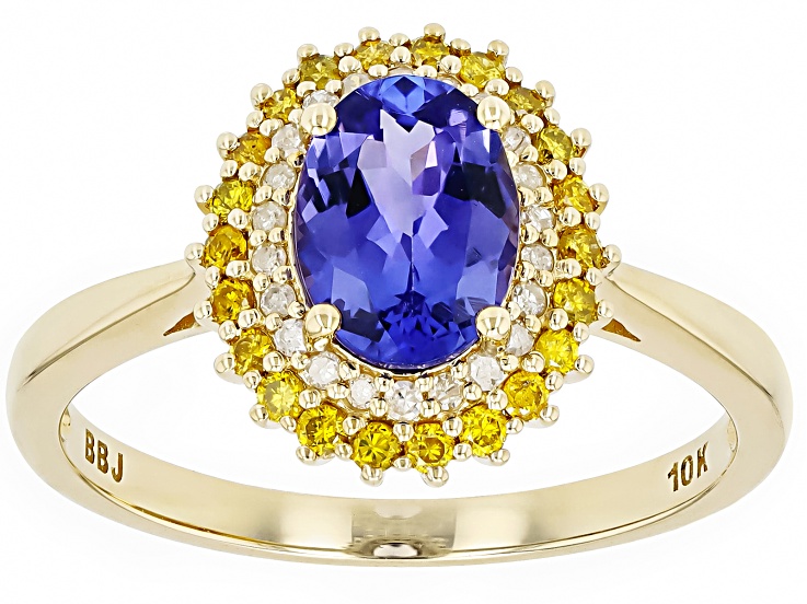Tanzanite With Yellow Diamond And White Diamond 10k Yellow