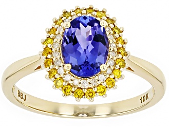 Tanzanite With Yellow Diamond And White Diamond 10k Yellow Gold Ring 1.43ctw