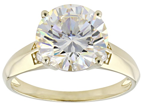 White Strontium Titanate With White Moissanite 10k Yellow Gold Ring 4.79ctw