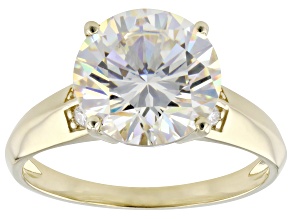 White Strontium Titanate With White Moissanite 10k Yellow Gold Ring 4.79ctw