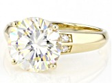 White Strontium Titanate With White Moissanite 10k Yellow Gold Ring 4.79ctw