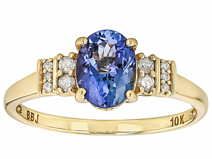 Blue Tanzanite With White Diamond 10k Yellow Gold Ring 1.24ctw