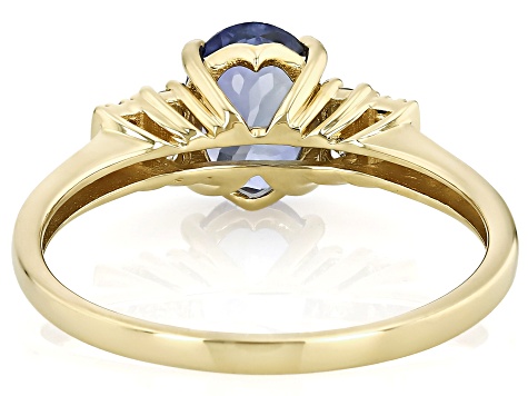 Blue Tanzanite With White Diamond 10k Yellow Gold Ring 1.24ctw