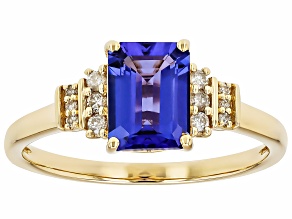 Blue Tanzanite With White Diamond 10k Yellow Gold Ring 1.69ctw