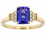 Blue Tanzanite With White Diamond 10k Yellow Gold Ring 1.69ctw