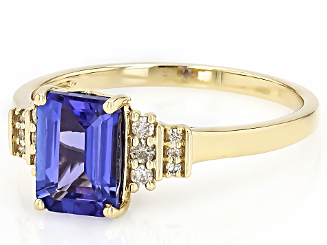 Blue Tanzanite With White Diamond 10k Yellow Gold Ring 1.69ctw