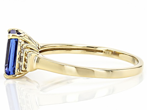 Blue Tanzanite With White Diamond 10k Yellow Gold Ring 1.69